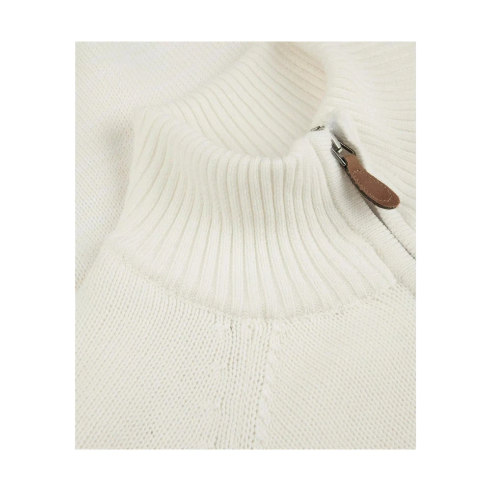 Stenströms Witte Katoenen Half-zip Cardigan White Heren