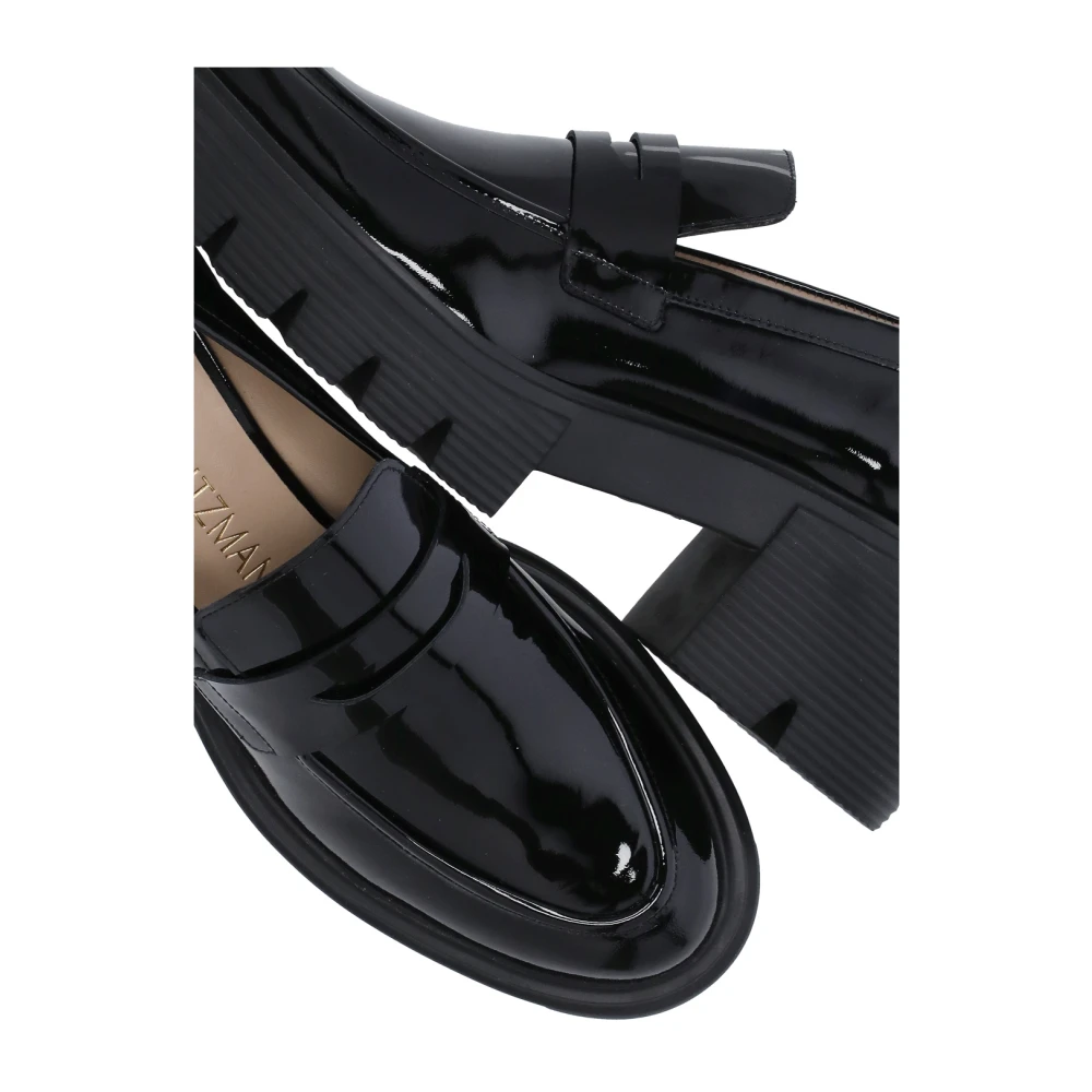 Stuart Weitzman Zwarte gepolijste leren loafers Black Dames