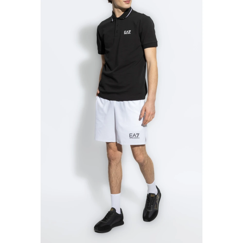 Emporio Armani EA7 Katoenen polo met bedrukt logo Black Heren