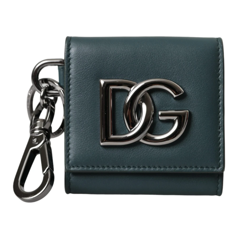 Dolce & Gabbana Grönt Kalvläder Logonyckelring Myntväska Plånbok Green, Unisex