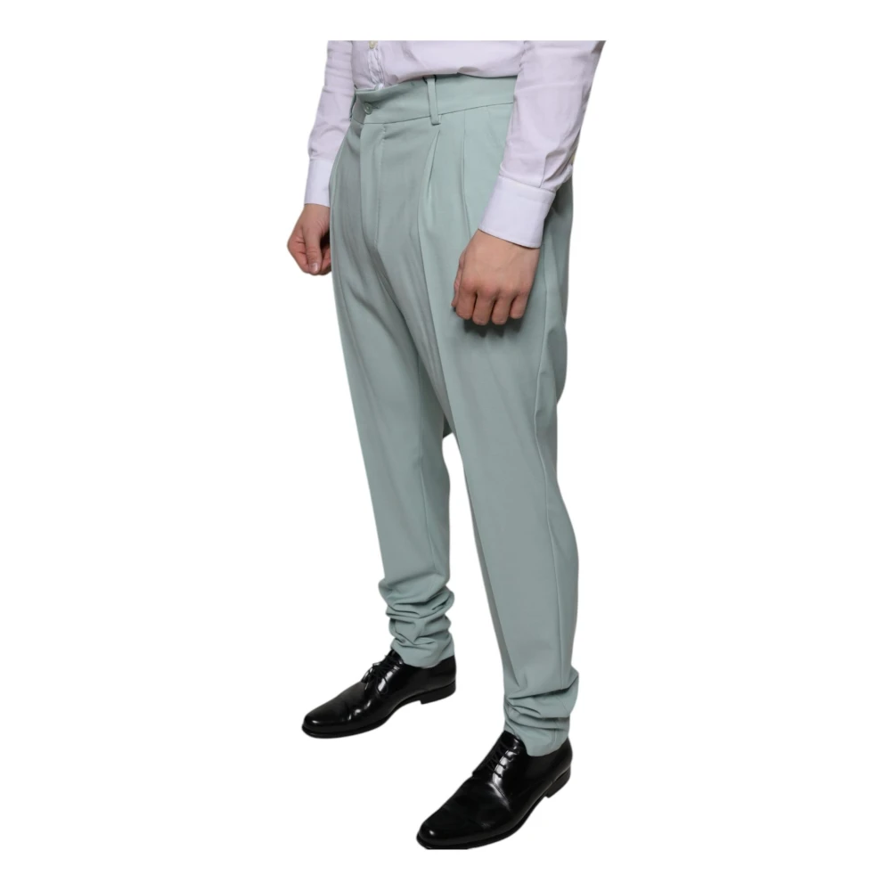 Dolce & Gabbana Mintgroene Skinny Dress Pants met Logo Green Heren