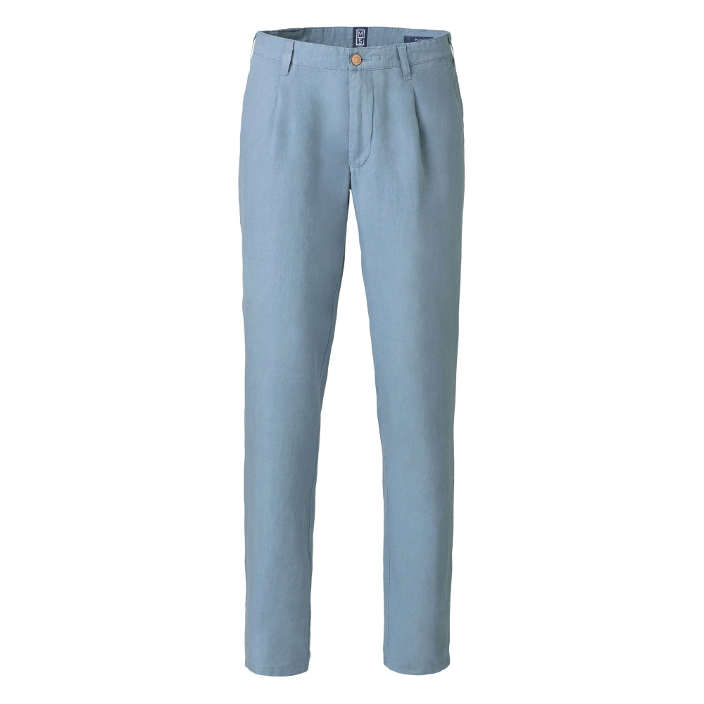 Meyer Geplooide Linnen Chino Broek Blue Heren