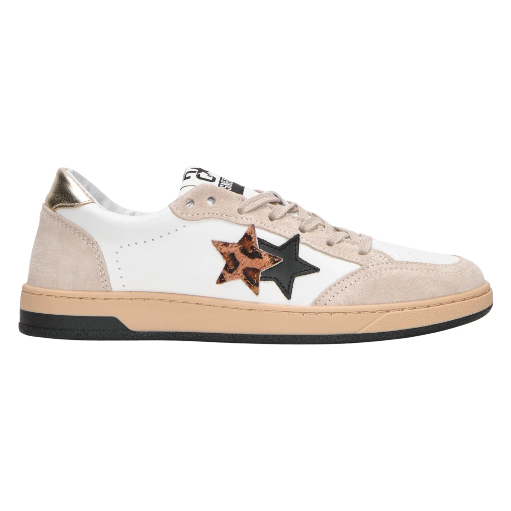 2Star Witte leren sneakers met en luipaarddetails Dames Schoenen Veelkleurig Multicolor