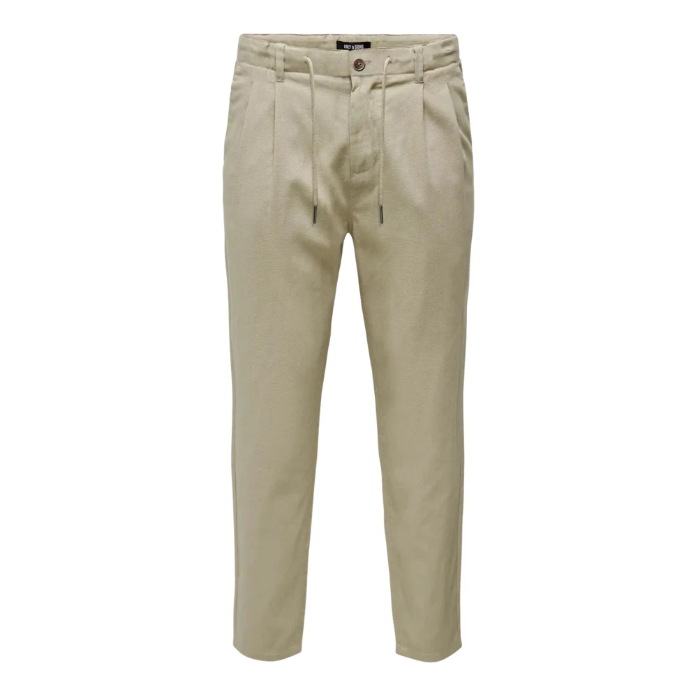 Only & Sons Men's Beige Onsleo Crop Linen Mix Pant - Chinos - W36 L32 - Trousers