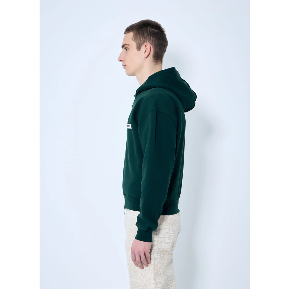 Jacquemus Logo Patch Zip-Up Hoodie Green Heren