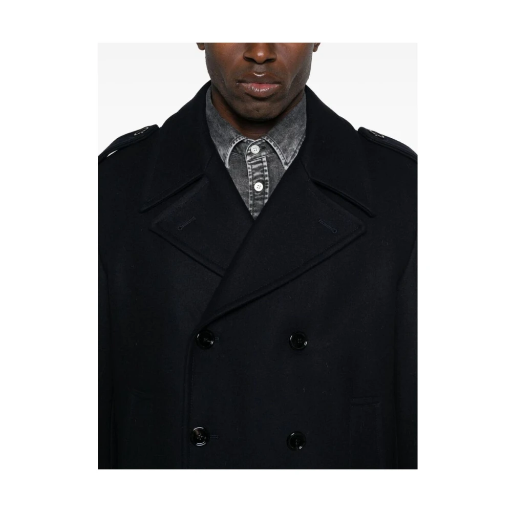 Dondup Navy Blauwe Wollen Jas Blue Heren