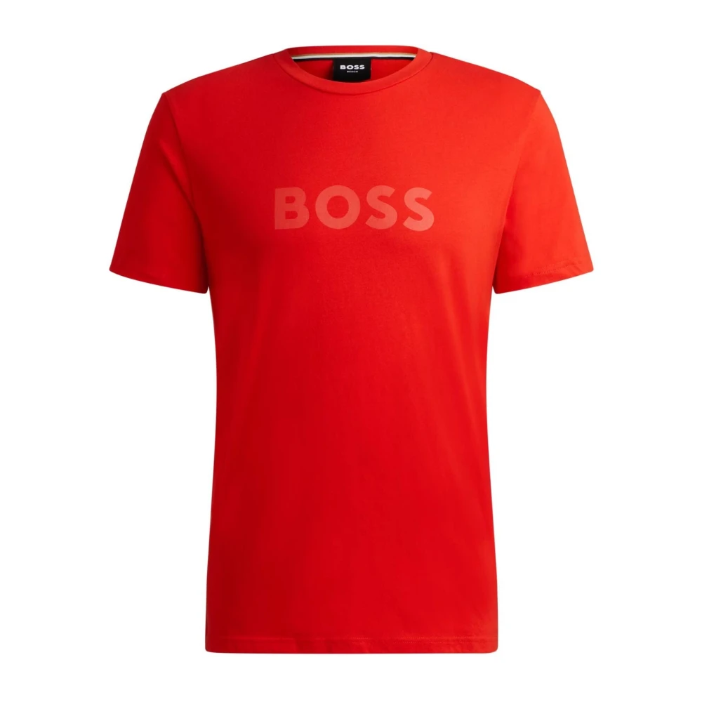 Hugo Boss Heren Logo Print Katoenen T-shirt Red Heren