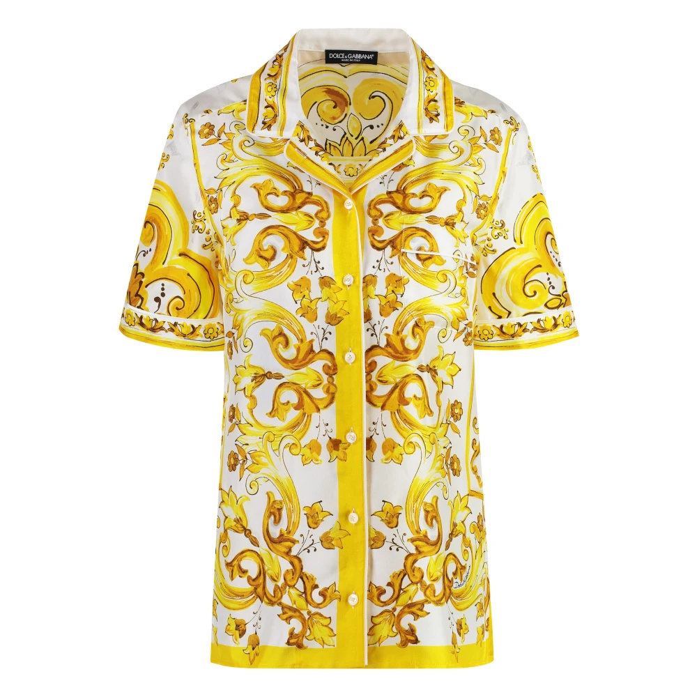 Dolce & Gabbana Zijden Shirt met Maiolica Print Yellow Dames