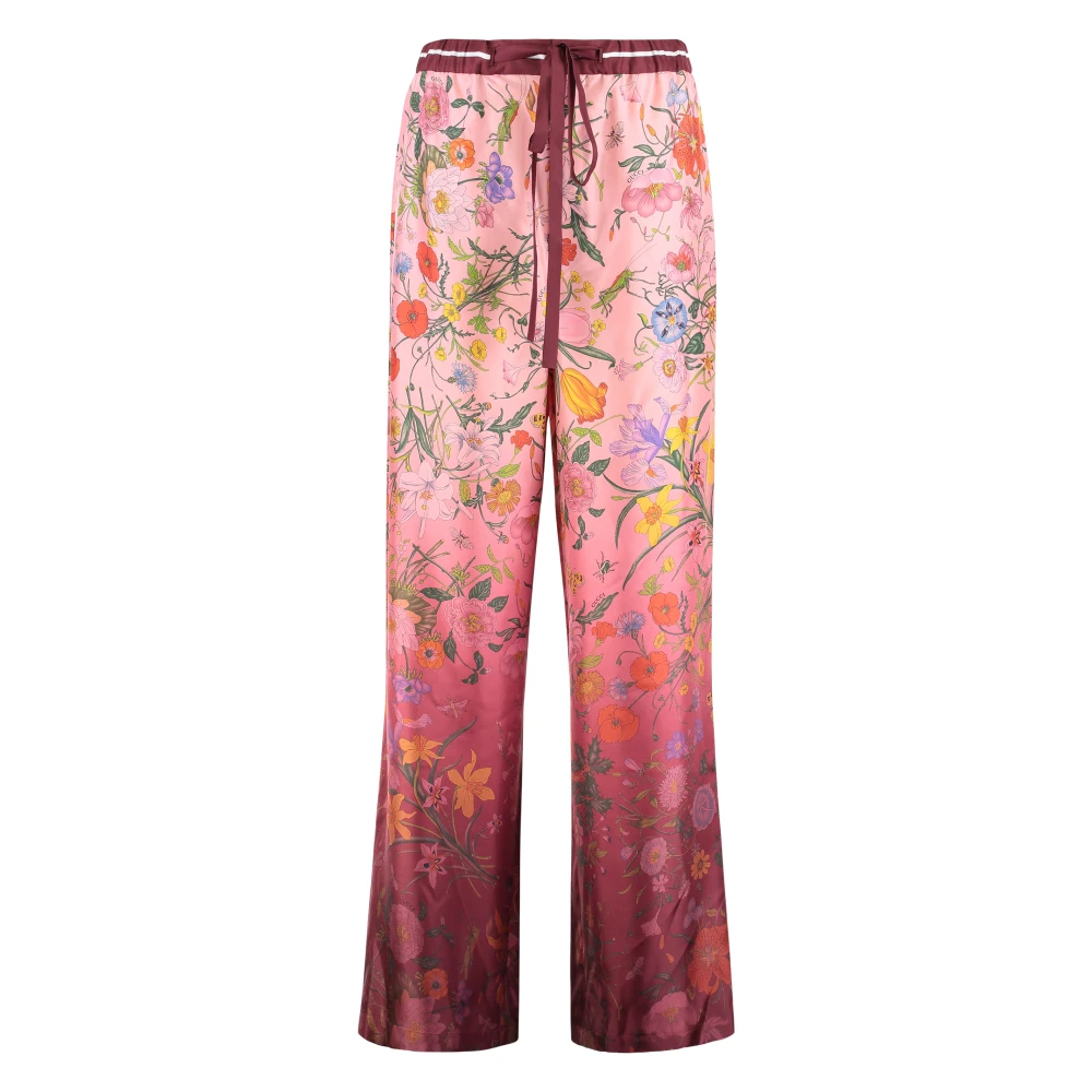 Gucci Women's Multicolor Wide Trousers, Xs, Floral Silk Loose Fit Trousers