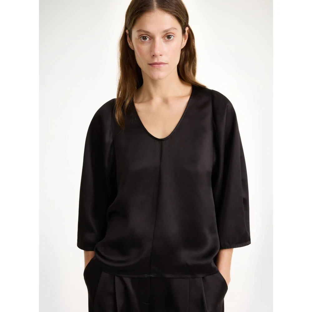 By Malene Birger Glanzende Zwarte Blouse met Zijsplitten By Herenne Birger Black Dames