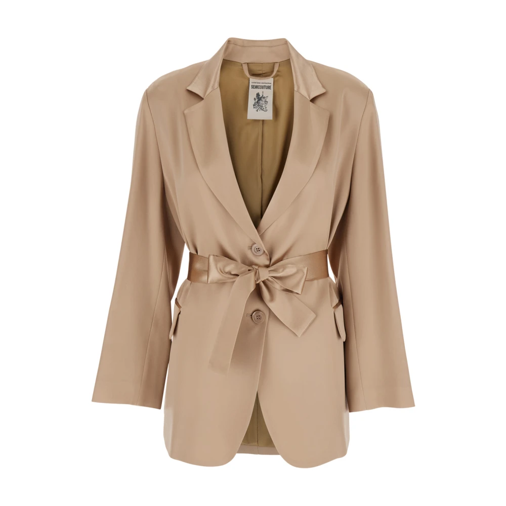 Semicouture Klassieke Beige Zijdeblend Jas Beige Dames
