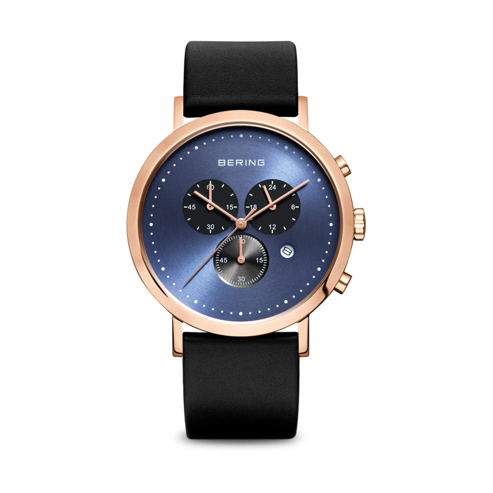 Bering Men's Gold Watch Rose Glossy With Leather Strap 10540-567