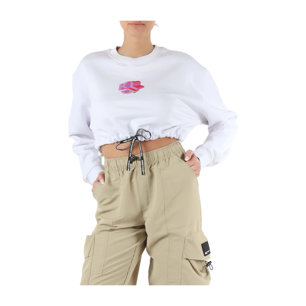 Karl Lagerfeld Geknipte katoenen sweatshirt met elastische manchetten White Dames