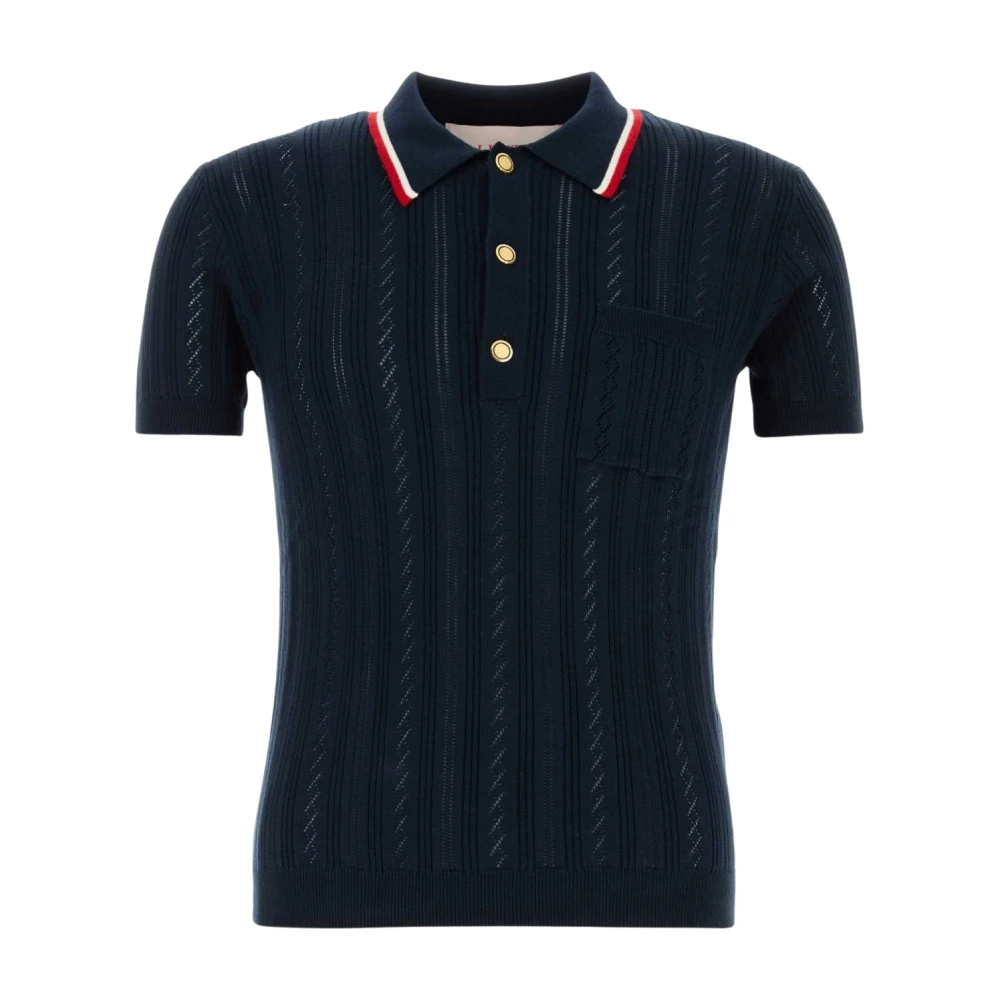 Valentino Garavani Men's Blue Polo Shirts, Xl, Ribbed Cotton Polo Shirt With Embossed Detail