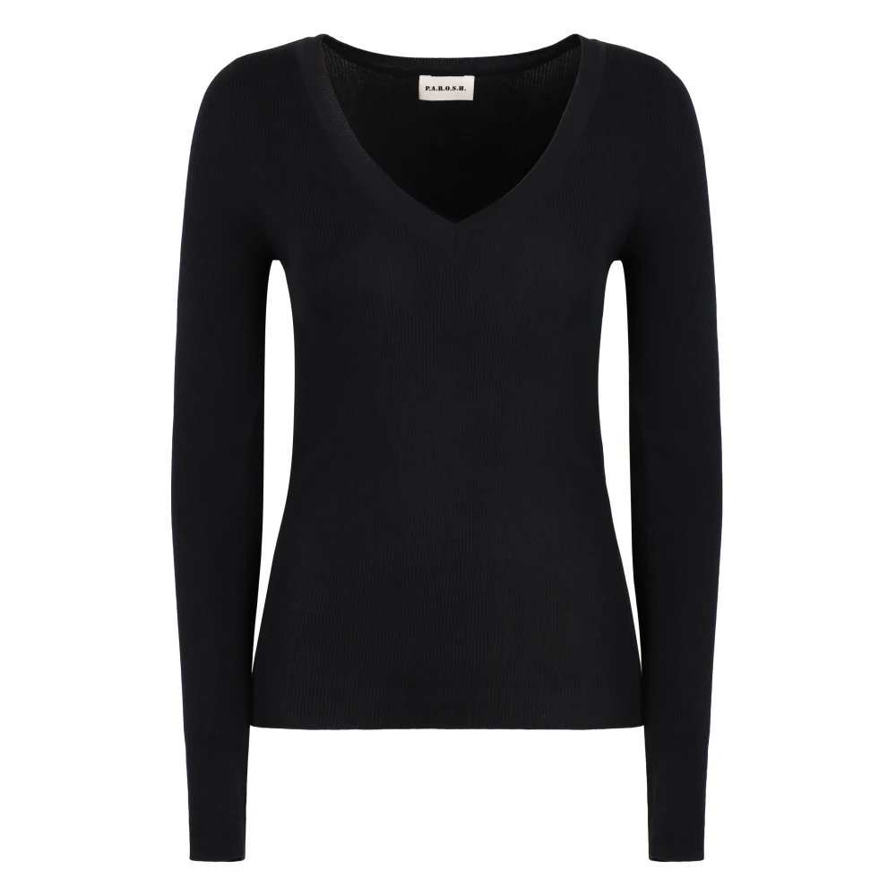P.a.r.o.s.h. Geribbelde V-hals T-shirt Katoen Polyamide Black Dames