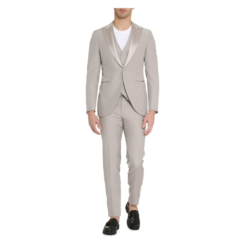 Canali Wollen pak met satijnen revers Gray Heren
