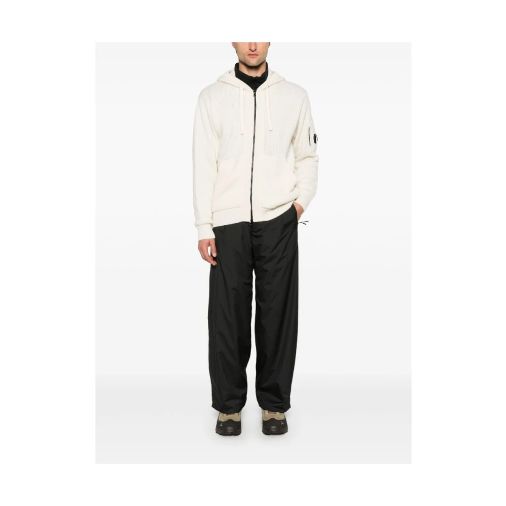 C.P. Company Witte Geribbelde Gebreide Hoodie Jas White Heren
