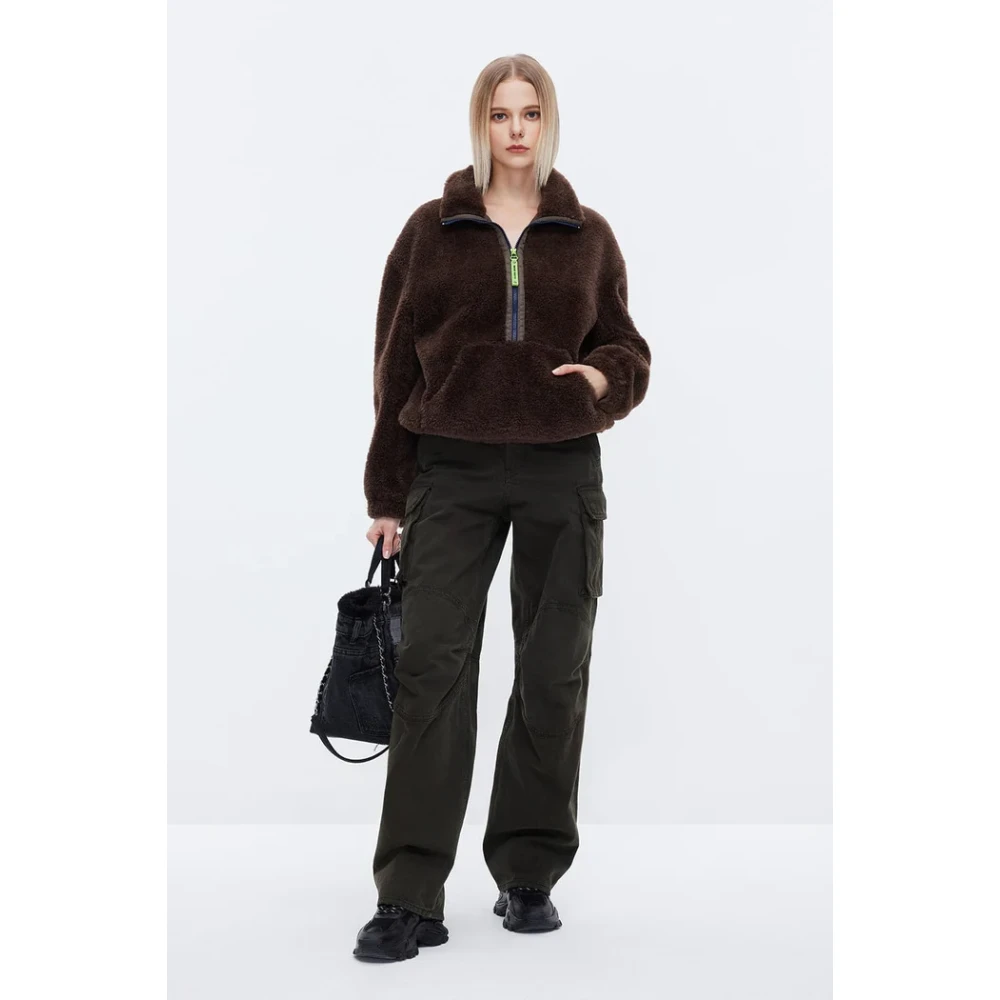 Miss Sixty Vintage Imitatieleren Jas met Halve Rits Brown Dames