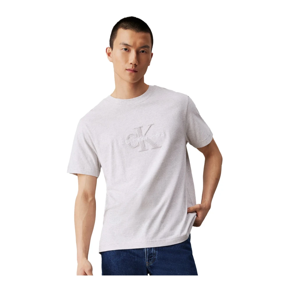 Calvin Klein Logo Katoenen T-shirt Rechte Snit Gray Heren