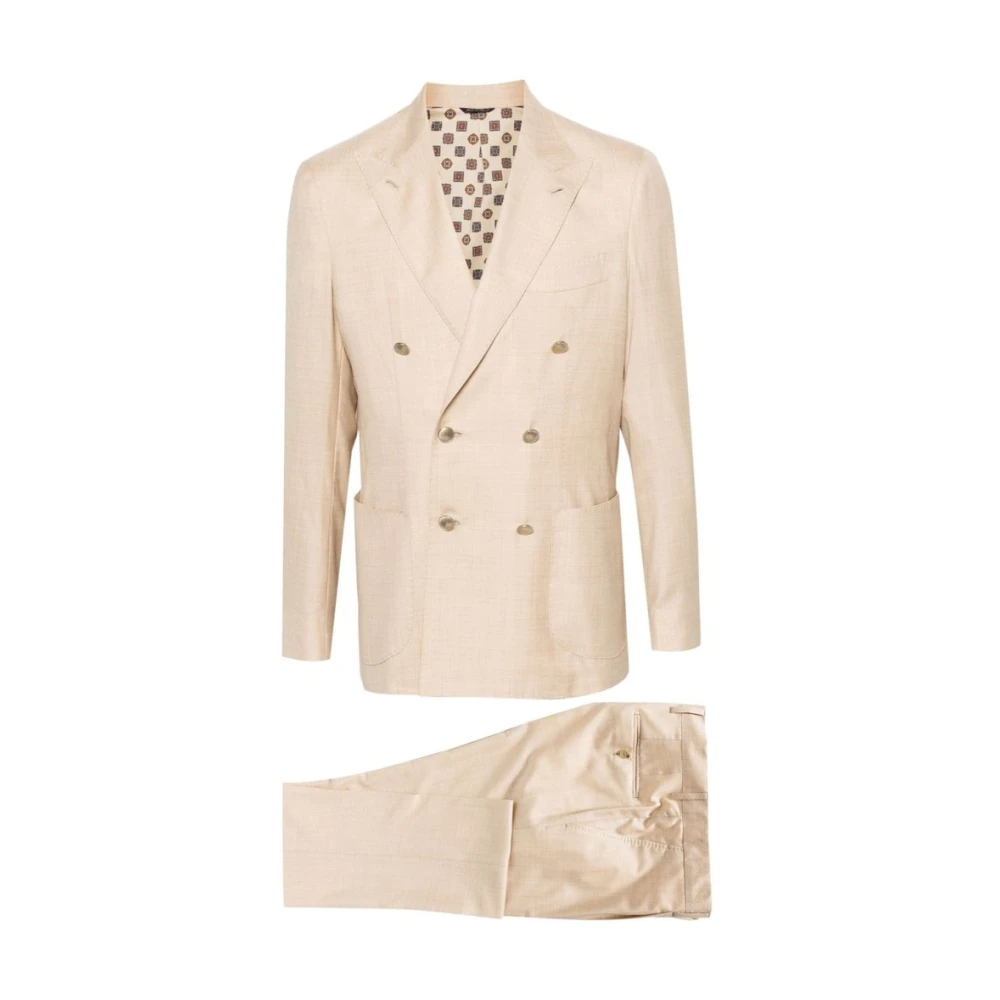 Gabo Napoli Geruit Blazer en Broek Set Beige Heren