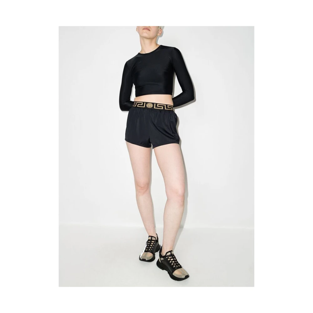 Versace Zwarte Greca-Taille Shorts Black Dames