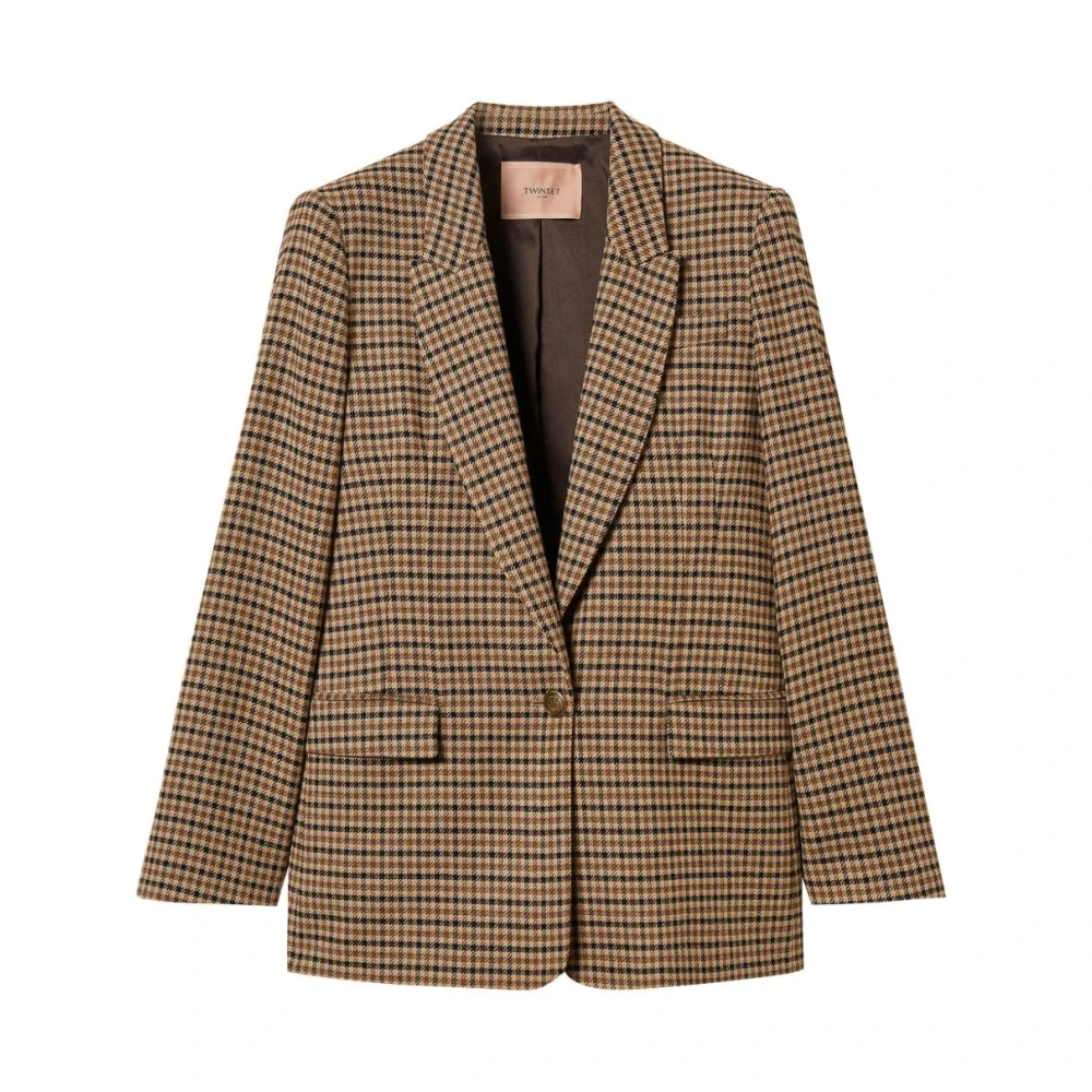 Twinset Women's Brown Elegant Camel Black Outerwear Aw25 - Blazers - Xl - Jackets