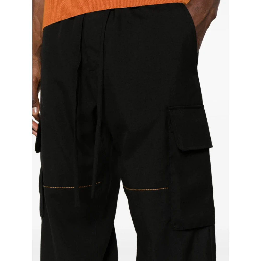 Marni Zwarte Cargo Broek met Oranje Stiksels Black Heren