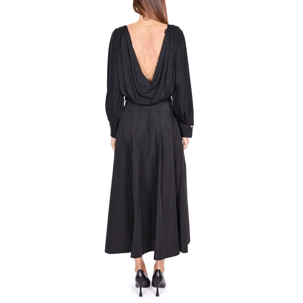 Elisabetta Franchi Elegante Lange Taffeta Rok Zwart Black Dames