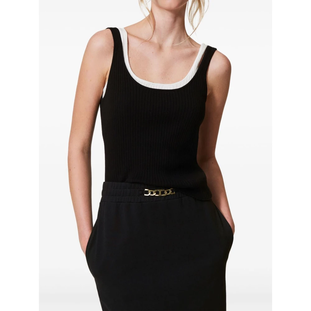 Twinset Zwarte Geribbelde Top met Scoop Neck Black Dames
