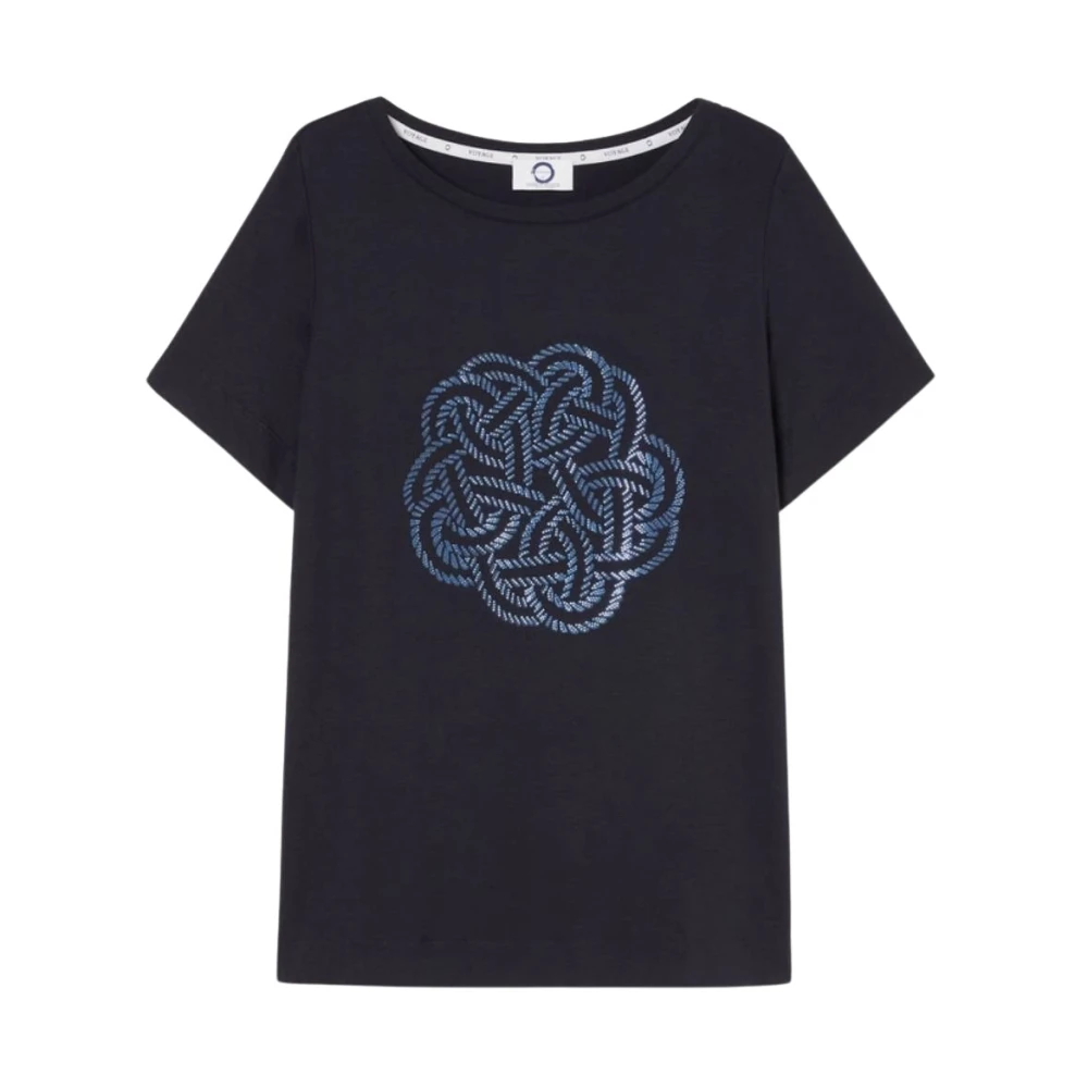 Marina Rinaldi Navy Blauw Bedrukt Boothals T-shirt Blue Dames