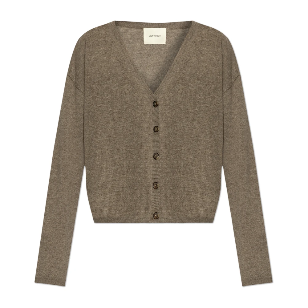 Lisa Yang Cashmere V-Neck Cardigan met Ribbed Cuffs Beige Dames