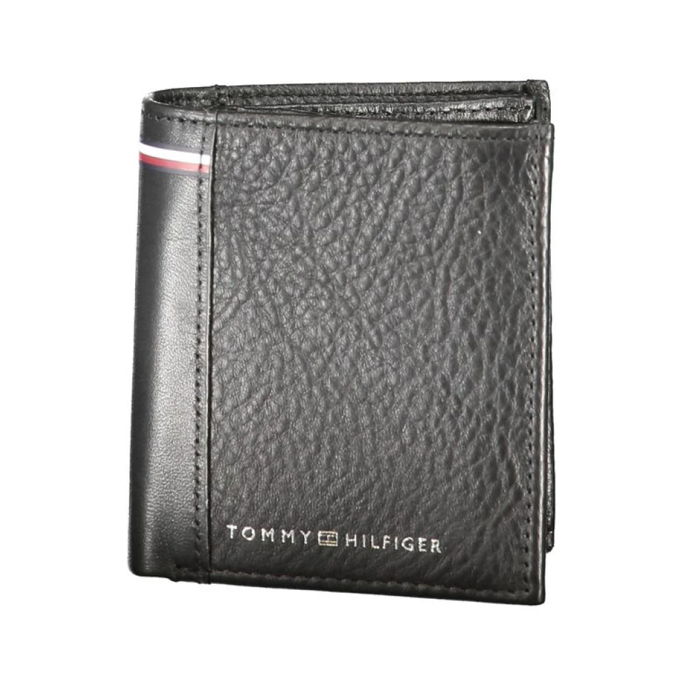 Tommy Hilfiger Zwarte leren portemonnee met meerdere vakken Black Heren