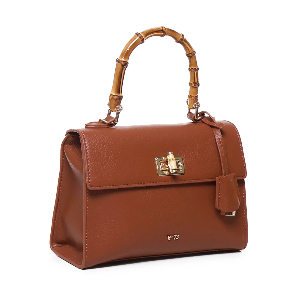 V73 Bruin leren handtas met bamboe handvat Brown Dames