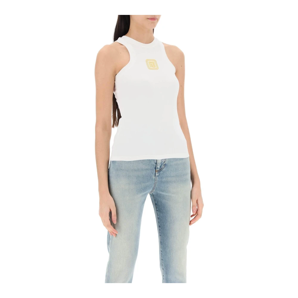 Balmain Katoenen Tanktop met PB Borduursel White Dames