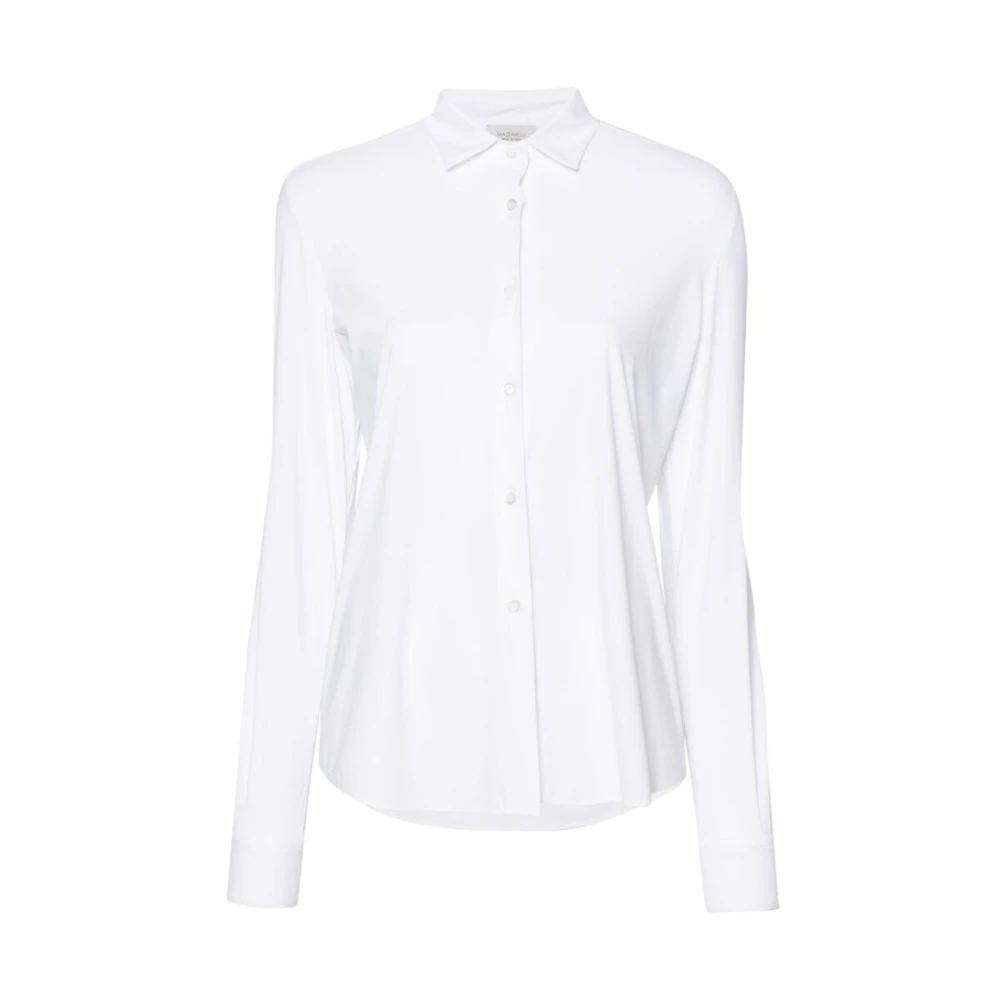 Mazzarelli Witte Stretch Jersey Button-Up Overhemd White Dames