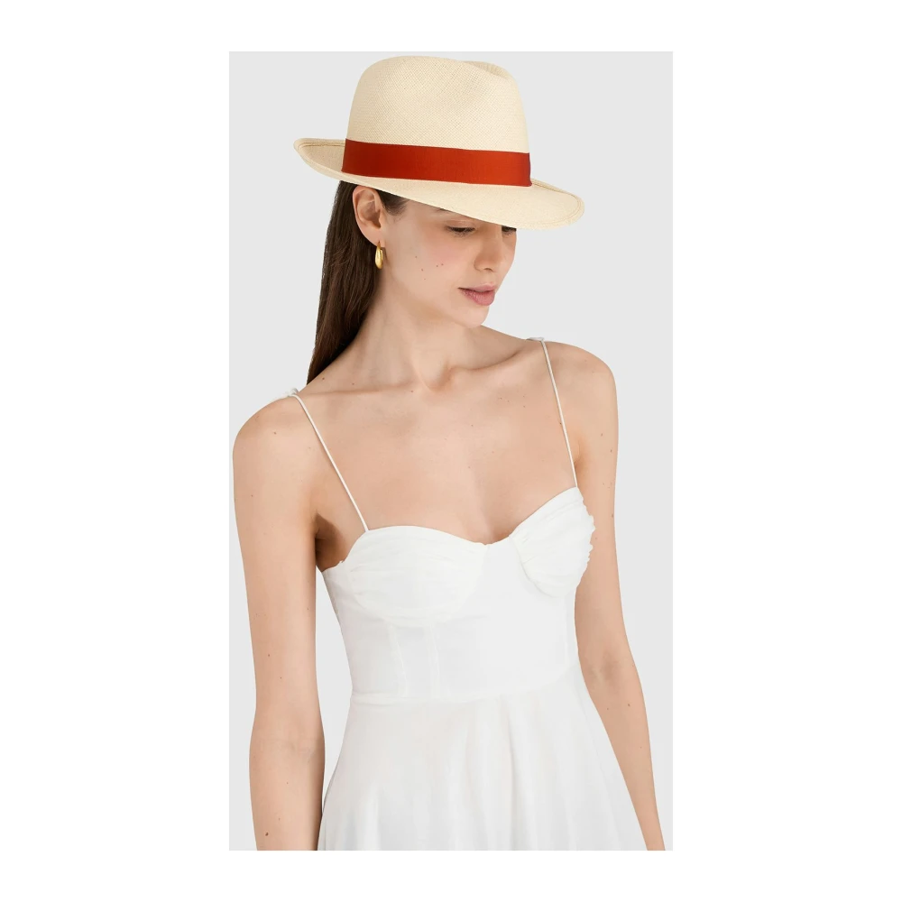Borsalino Handgeweven Panama Hoed met Grosgrain Band Beige Heren
