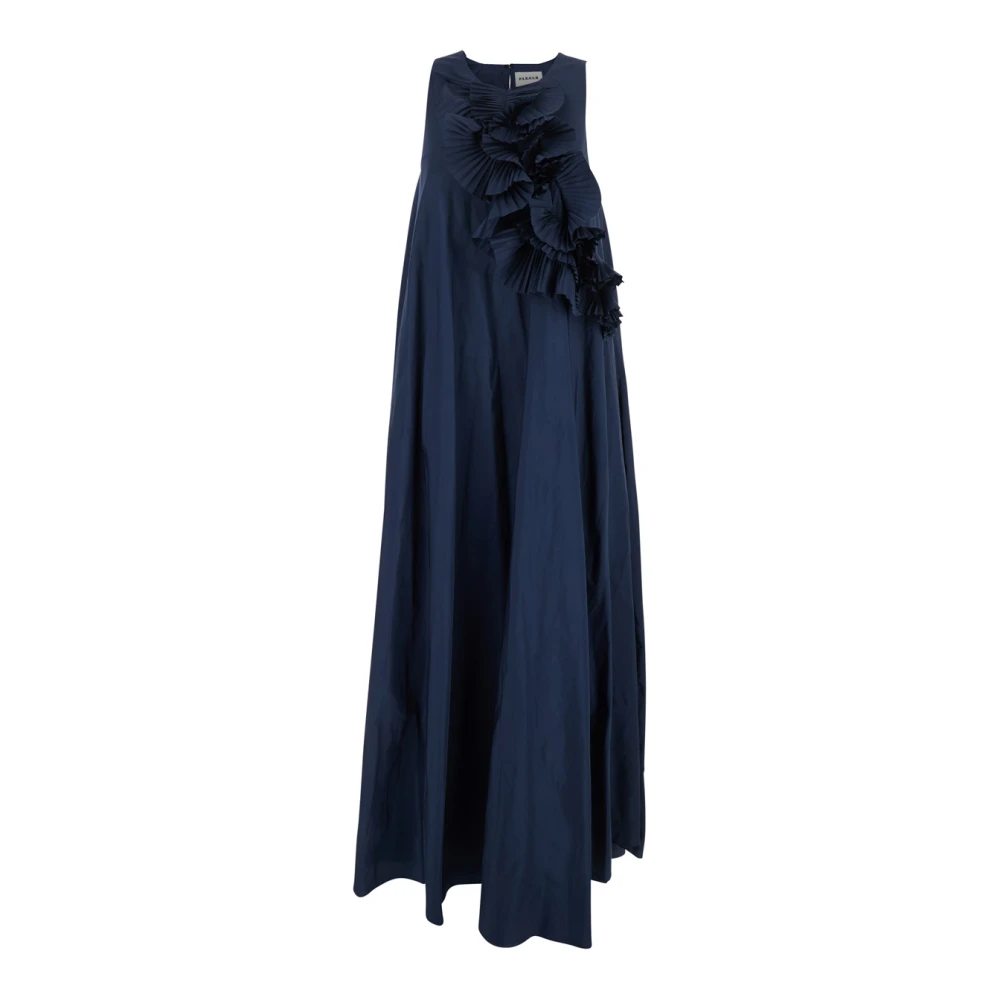 P.a.r.o.s.h. Blauwe Lange Jurk met Ruches Blue Dames