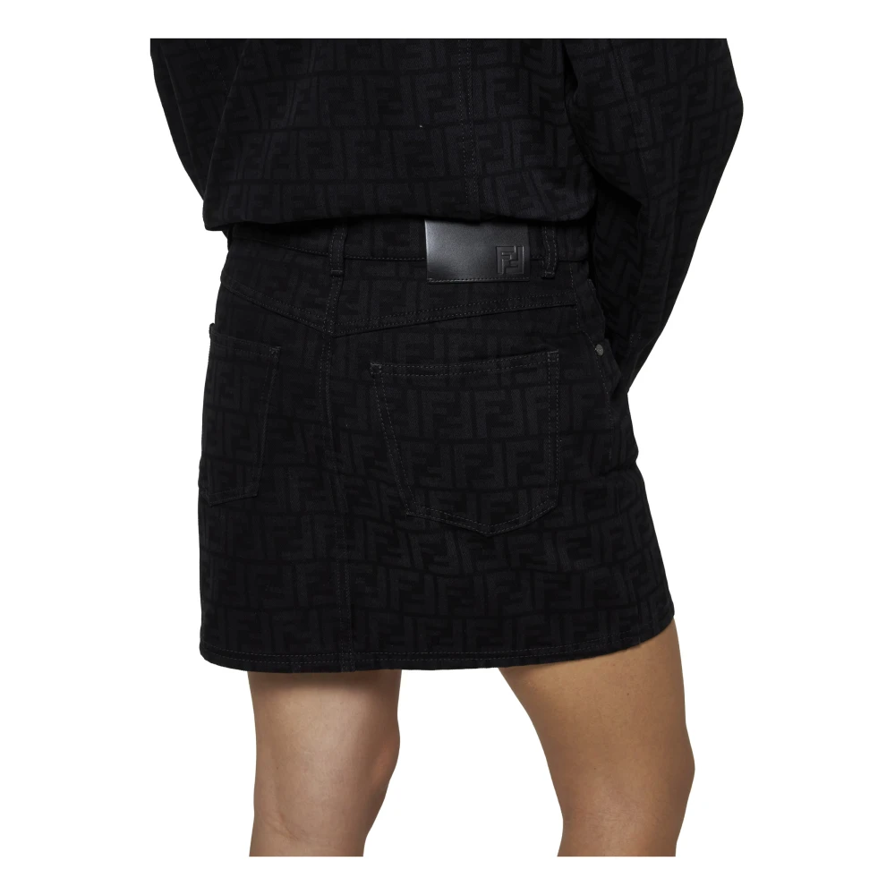 Fendi Zwarte Denim Minirok met FF Motief Black Dames