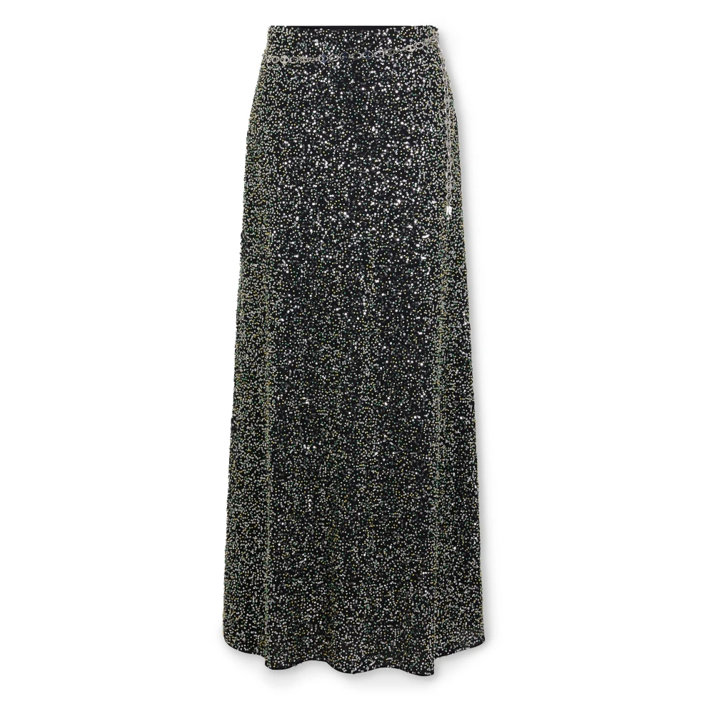 Rabanne Women's Black Maxi Skirts, S, Sequin Embroidered Midi Skirt