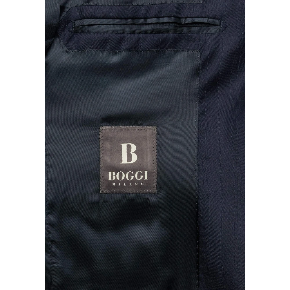 Boggi Milano Pakjes in Fijne Streepjes van Pure Wol Blue Heren