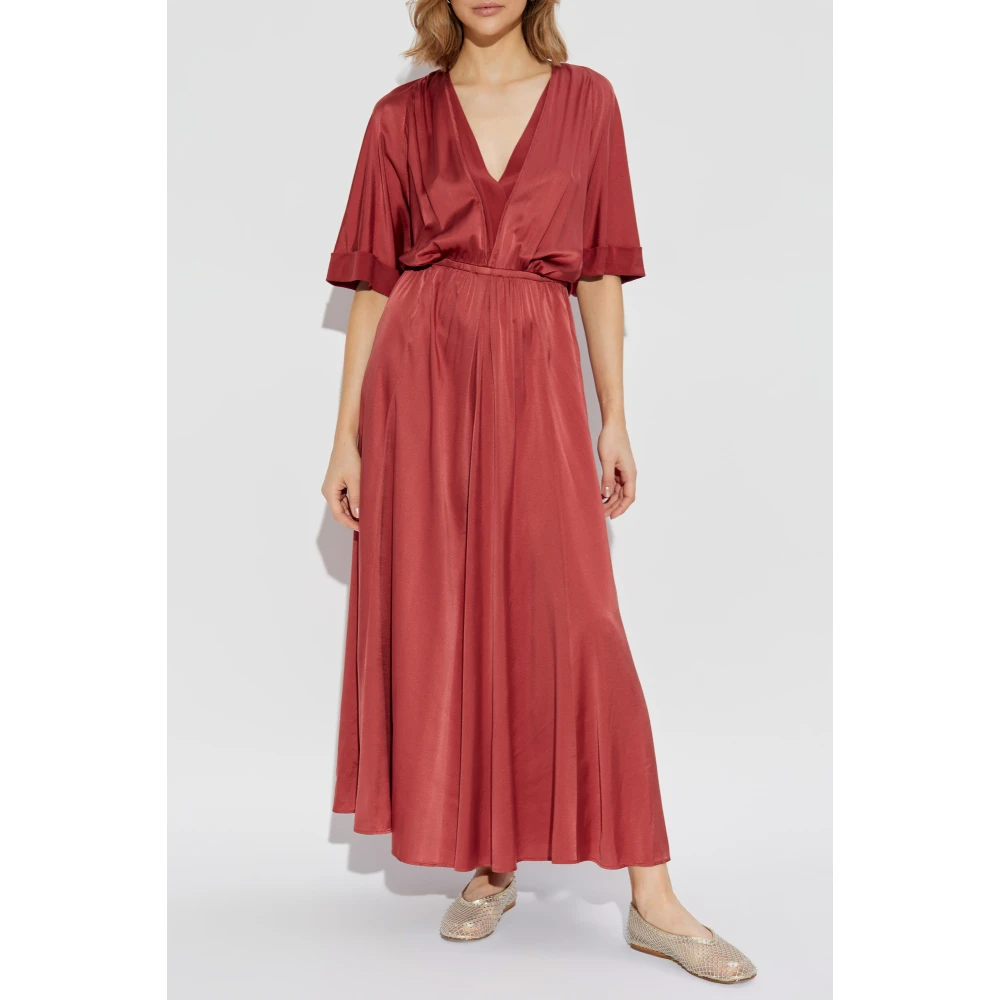 Forte Zijden jurk met V-hals Red Dames
