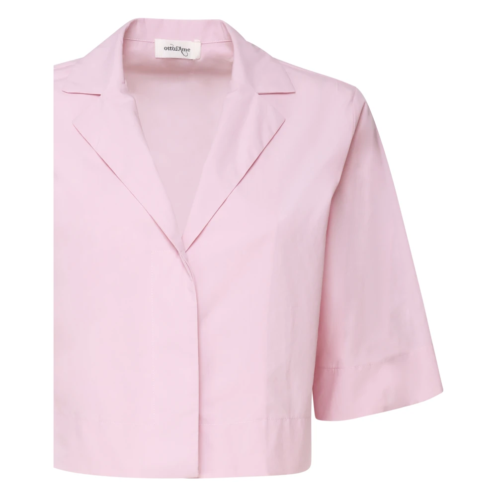 Ottod'Ame Korte mouw katoenen overhemd Marshmallow Pink Dames