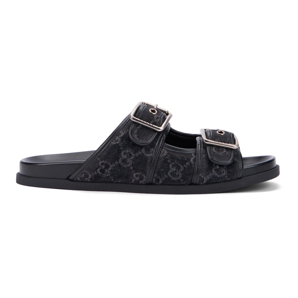 Gucci Men's Black Slide Sandal With Buckles - Sliders - 8 Uk - Shoes