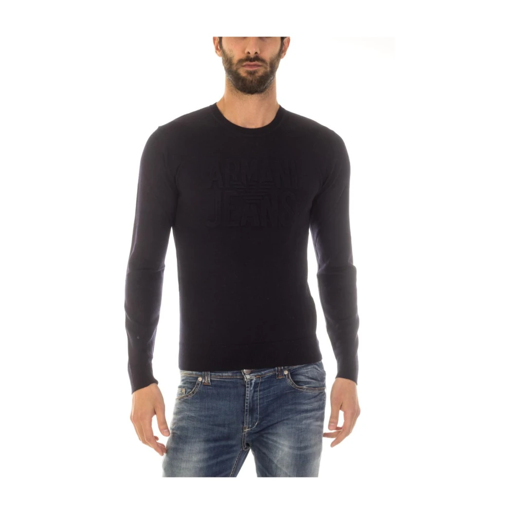 Armani Jeans Men's Blue Round-Neck Knitwear, L, Cozy Knit Jumper