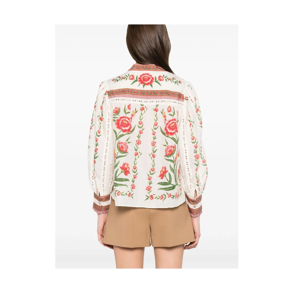 Farm Rio Ecru Hemdkraag Shirt Lange Mouwen Multicolor Dames
