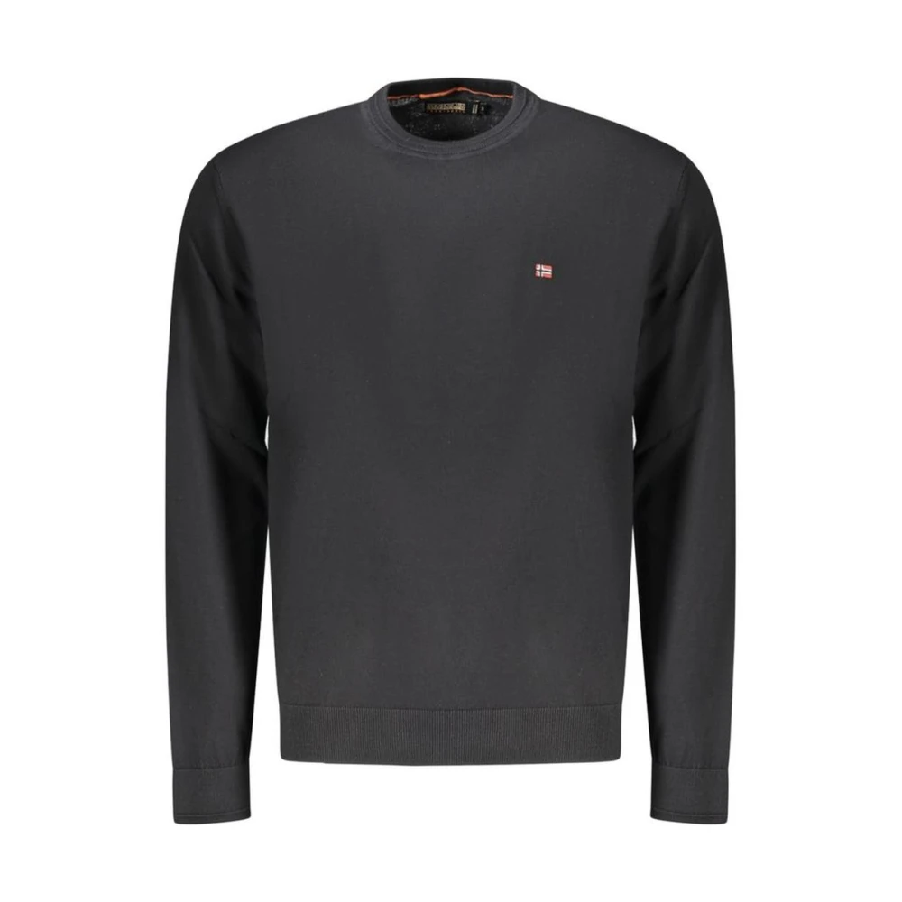 Napapijri Herr Svart Stickade Tröjor 2XL, Crewneck Tröja Med Flagga Logotyp