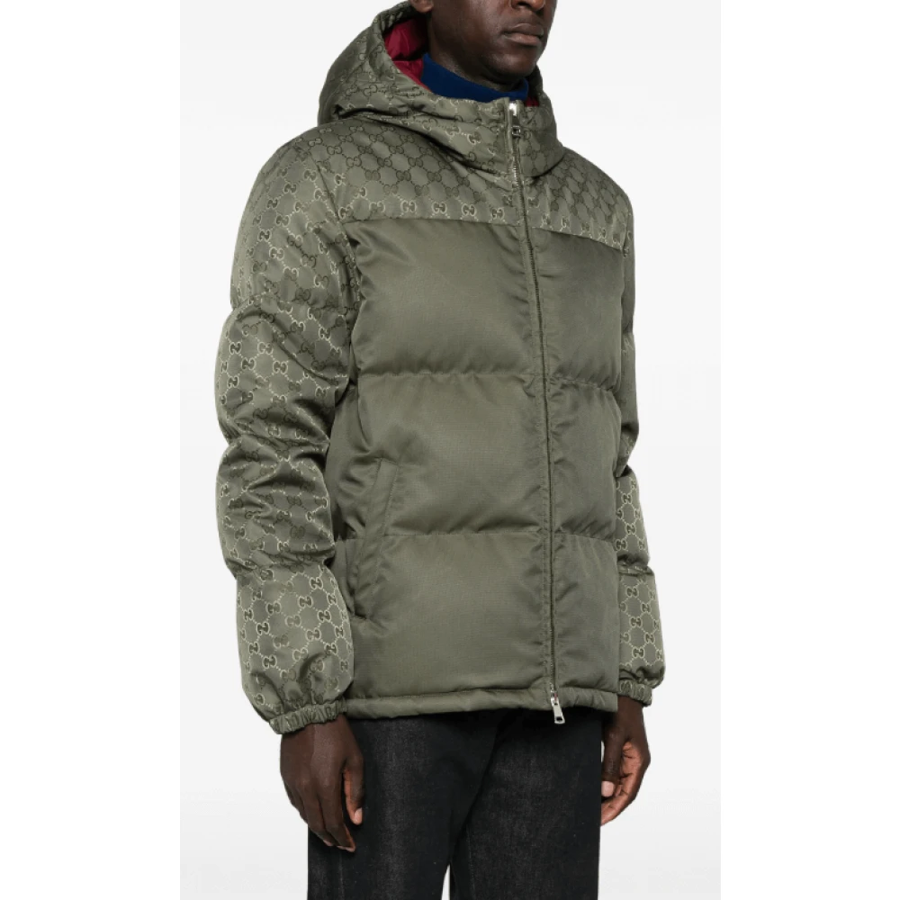 Gucci Canvas Puffer Jacket met Donsvulling Green Heren