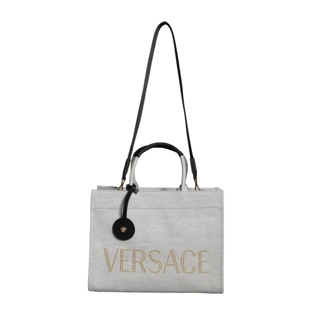 Versace White Canvas Leather Crossbody Tote Bag - Female - Shopping Bags - One Size - Bags