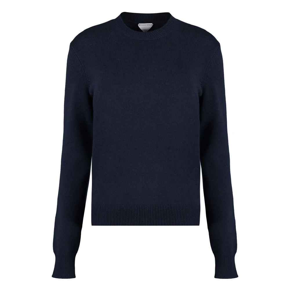 Bottega Veneta Women's Blue Cashmere Jumper With Leather Elbow Patches - Cashmere Knitwear - M - Knitwear