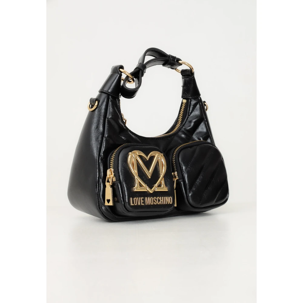 Love Moschino Zwarte schoudertas met gouden details Black Dames